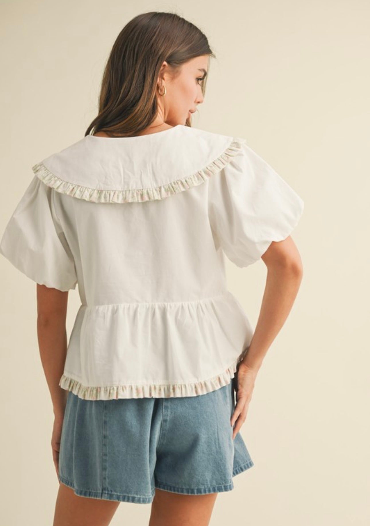Floral Trim Baby Doll Top