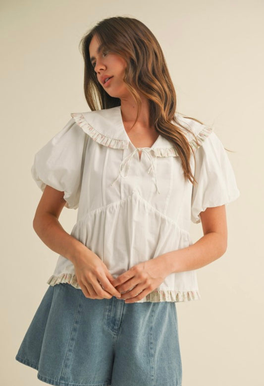Floral Trim Baby Doll Top