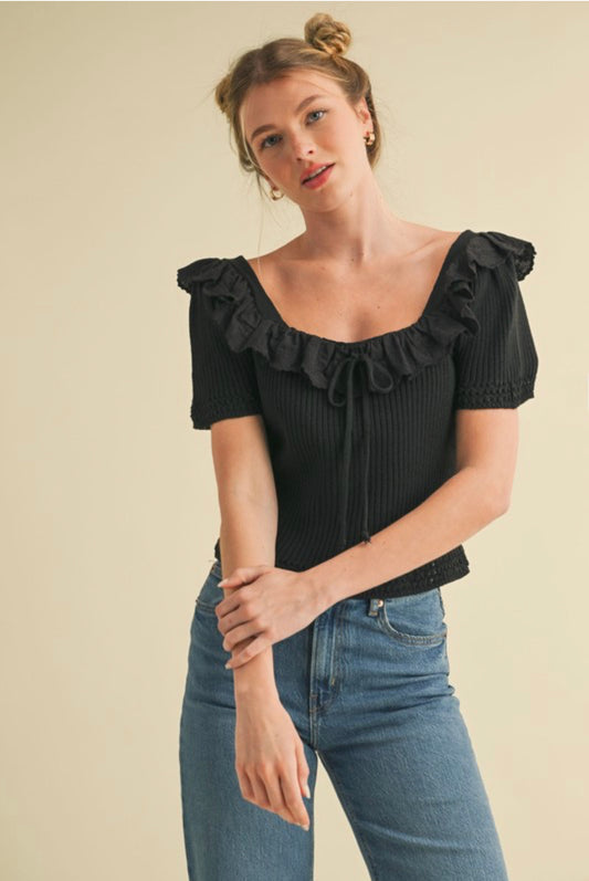 Ribbed Ruffle Trim Top