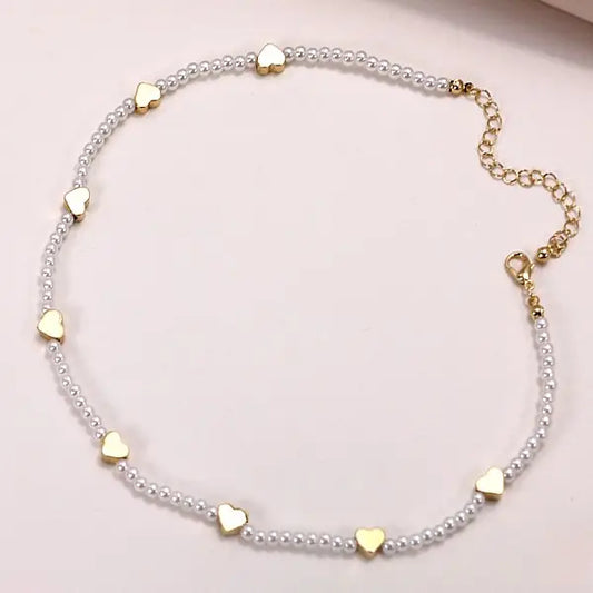 Gold Heart Pearl Necklace