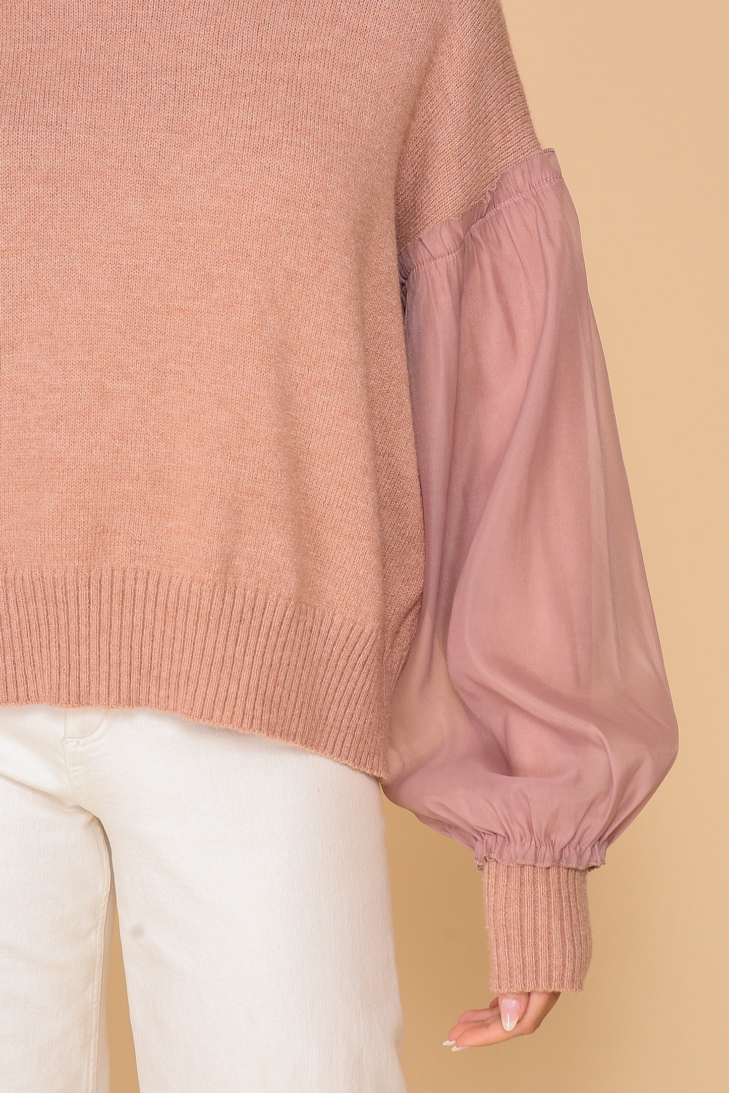 Mauve Ruffle Sleeve Sweater