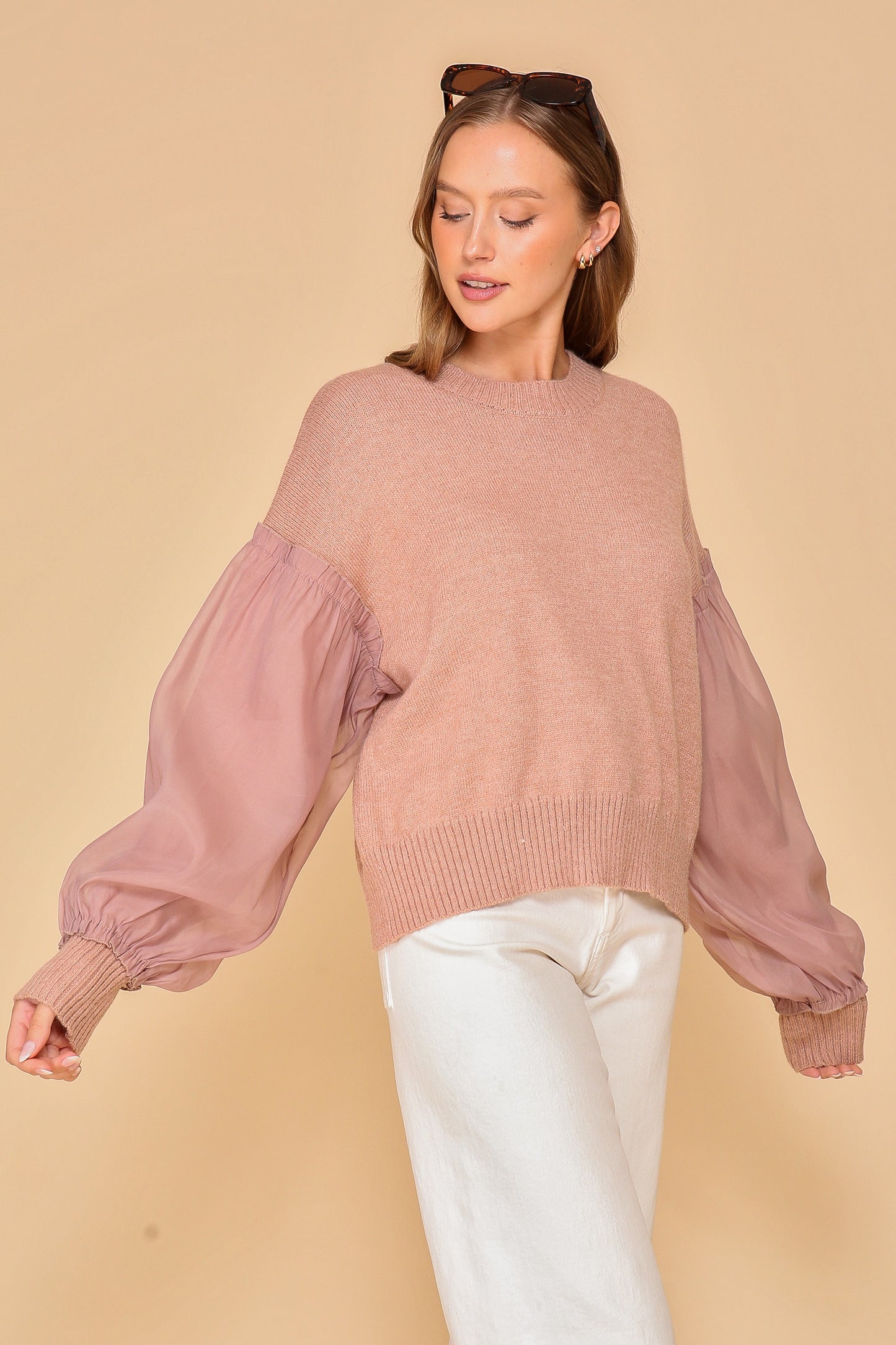 Mauve Ruffle Sleeve Sweater